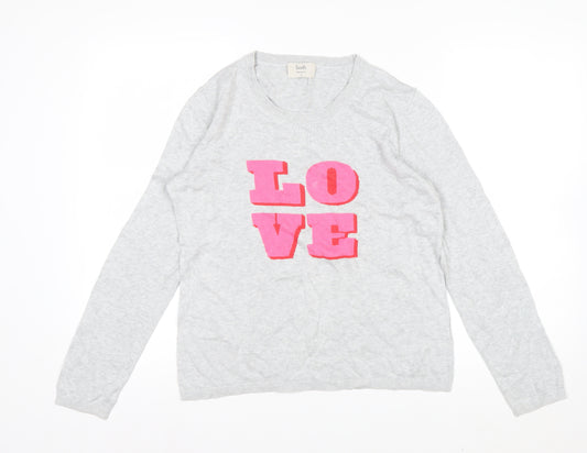 Hush Womens Grey Love Crew Neck Cotton Modal Pullover Jumper XS