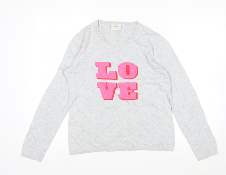 Hush Womens Grey Love Crew Neck Cotton Modal Pullover Jumper XS