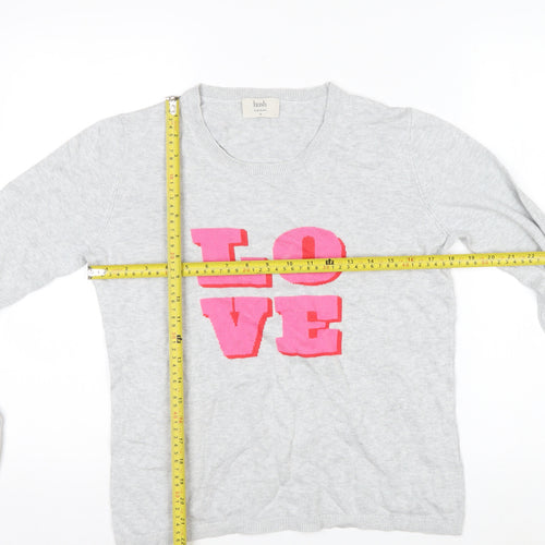 Hush Womens Grey Love Crew Neck Cotton Modal Pullover Jumper XS