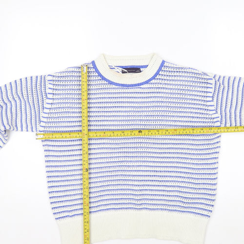 Marks and Spencer Women's Blue Striped Crew Neck Cotton Jumper M