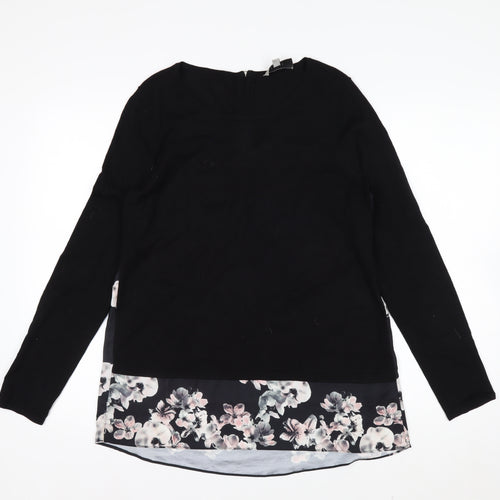 Coast Women Black Floral Hem Pullover Jumper Size S
