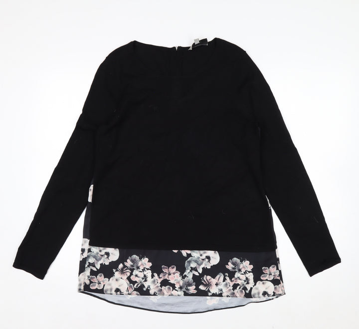 Coast Women Black Floral Hem Pullover Jumper Size S