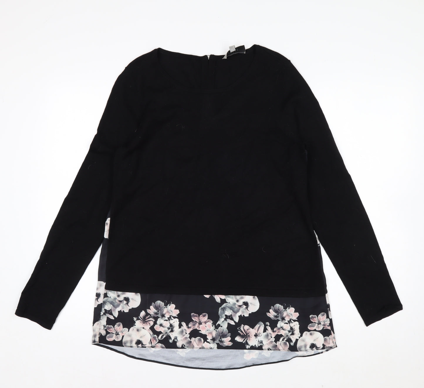 Coast Women Black Floral Hem Pullover Jumper Size S