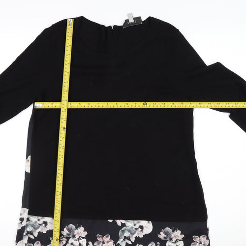 Coast Women Black Floral Hem Pullover Jumper Size S