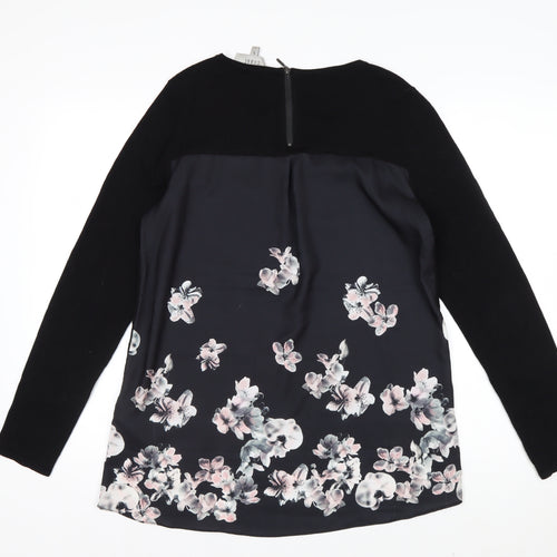 Coast Women Black Floral Hem Pullover Jumper Size S