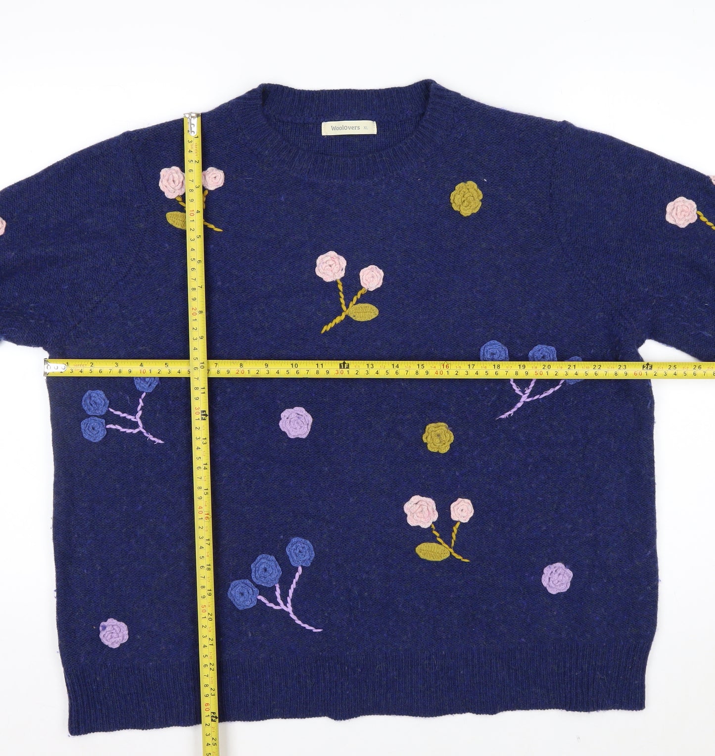 Woolovers Women Blue Floral Embroidered Wool Blend Jumper XL