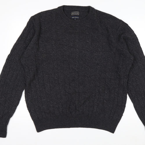 Howick Men’s Grey Lambswool Cable Knit Crew Neck Jumper L