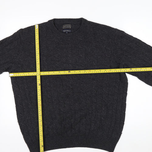Howick Men’s Grey Lambswool Cable Knit Crew Neck Jumper L