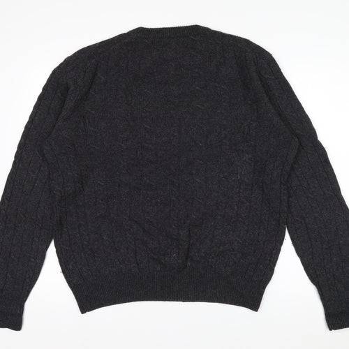 Howick Men’s Grey Lambswool Cable Knit Crew Neck Jumper L