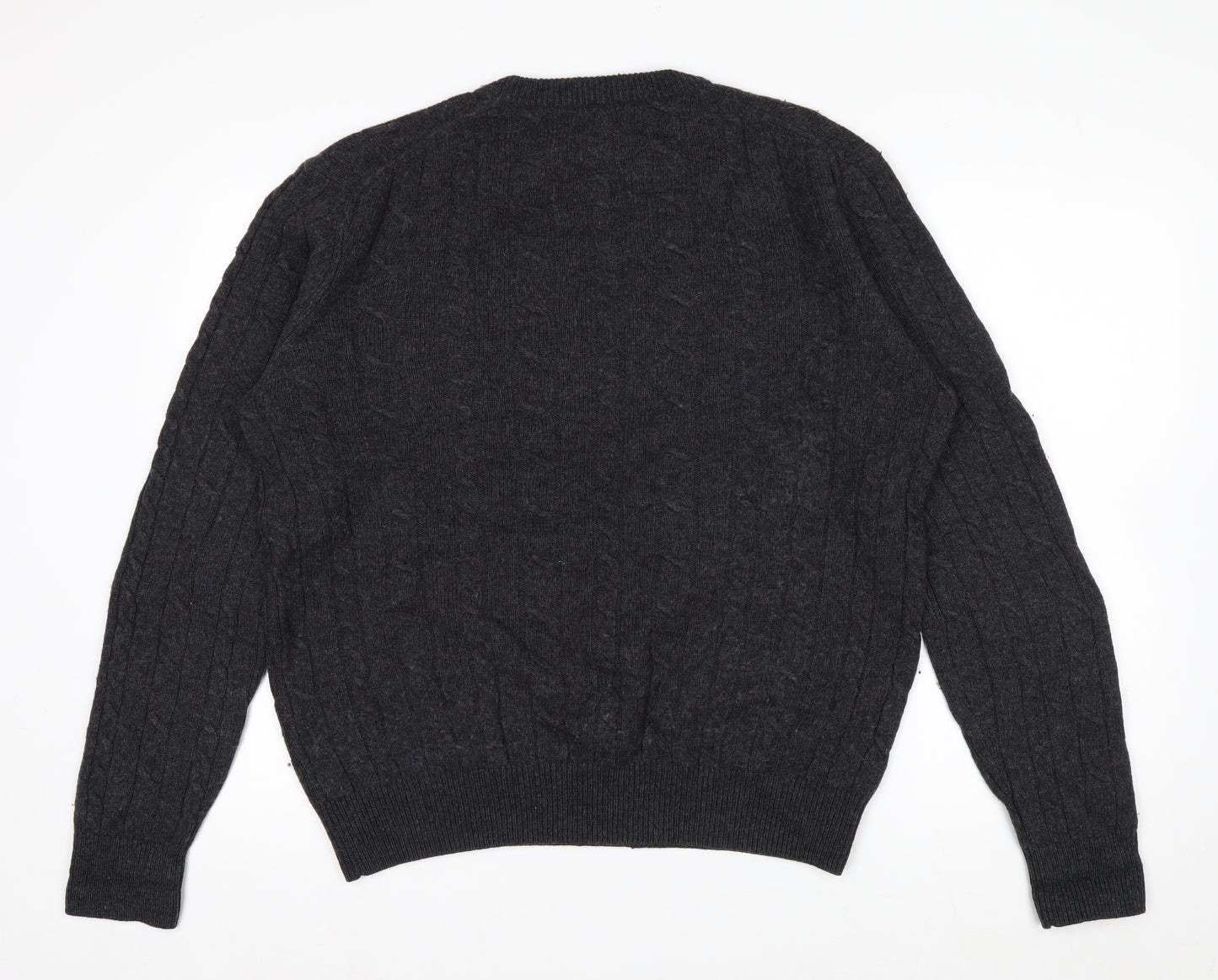 Howick Men’s Grey Lambswool Cable Knit Crew Neck Jumper L