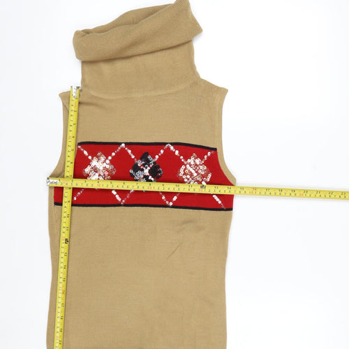Porte à Porte Women Beige Roll Neck Sleeveless Sequin Jumper S