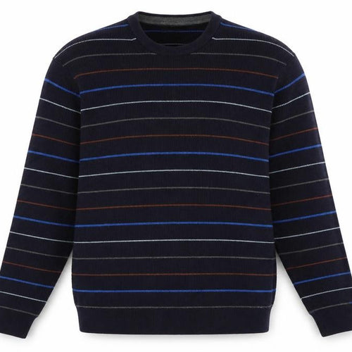 Marks and Spencer Men's Blue Striped Cotton Blend Crew Neck Jumper L