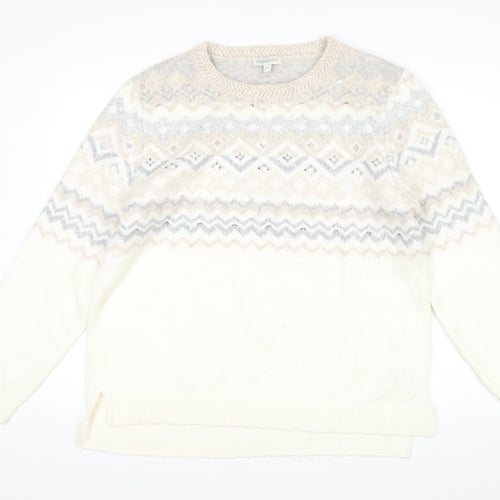 Monsoon Women Ivory Fair Isle Sequin Knit Jumper XL