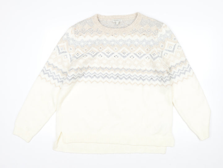 Monsoon Women Ivory Fair Isle Sequin Knit Jumper XL