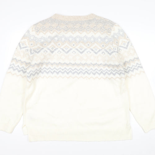Monsoon Women Ivory Fair Isle Sequin Knit Jumper XL