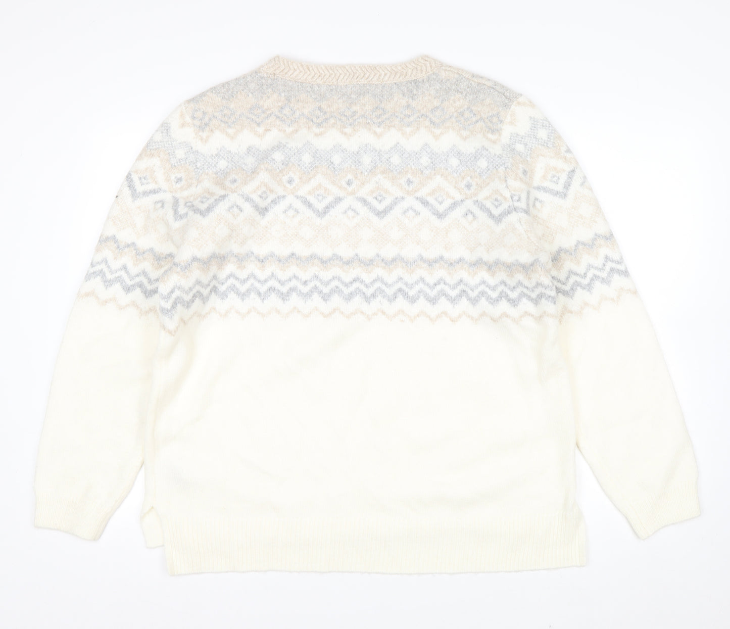 Monsoon Women Ivory Fair Isle Sequin Knit Jumper XL