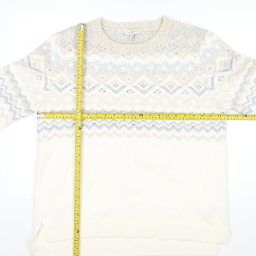 Monsoon Women Ivory Fair Isle Sequin Knit Jumper XL