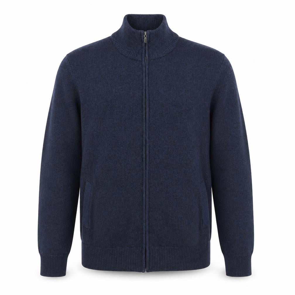 Front view of Andrid Men's Blue Wool Blend Full Zip Jumper XL Classic Knit
