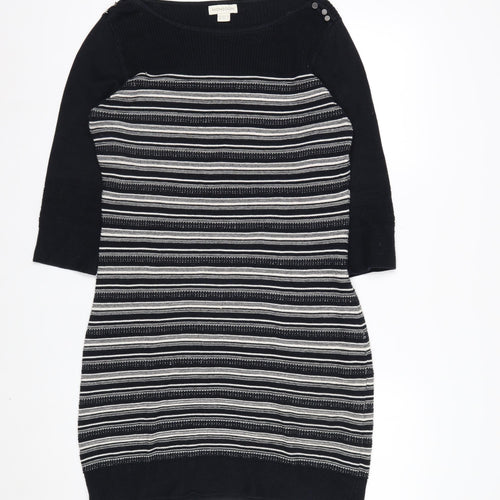 Monsoon Women’s Black Striped Cotton Jumper Dress Size 12