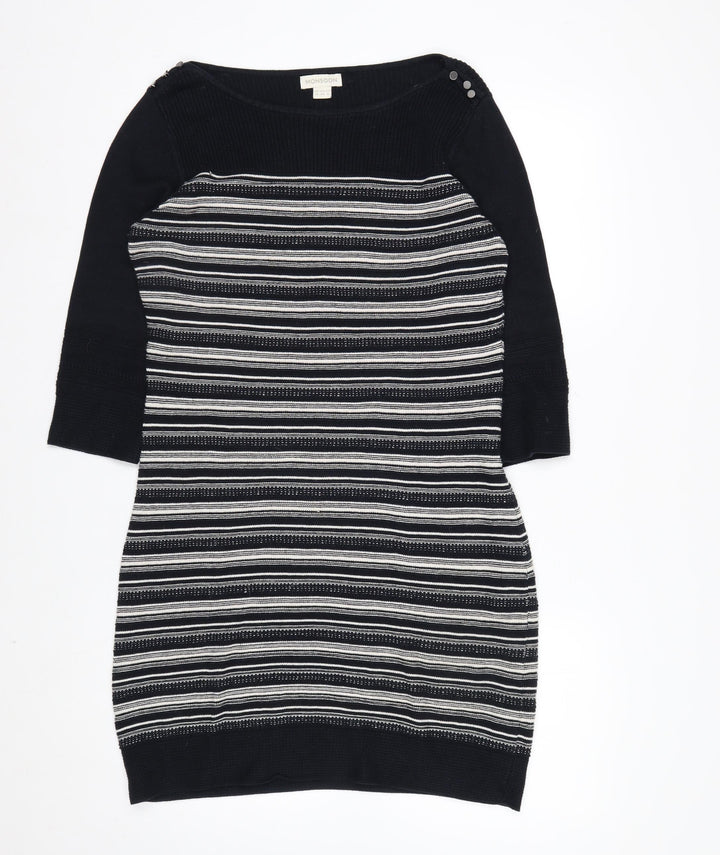 Monsoon Women’s Black Striped Cotton Jumper Dress Size 12