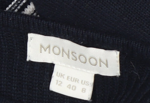 Monsoon Women’s Black Striped Cotton Jumper Dress Size 12