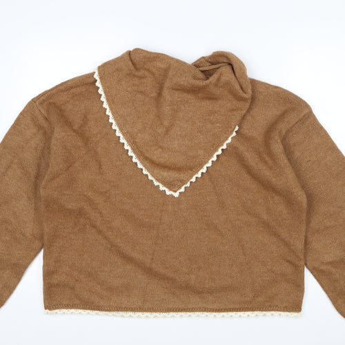 Zara Women Brown Lace Trim V-Neck Knit Jumper Size L