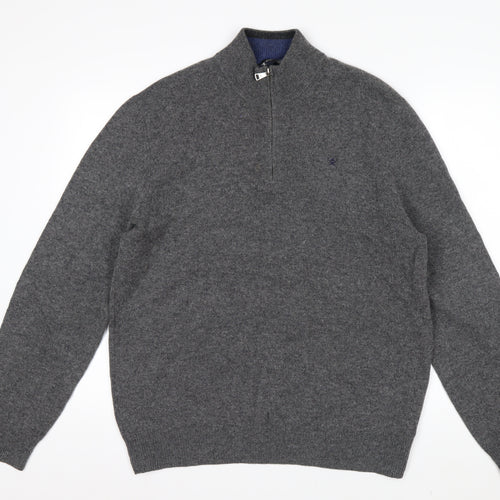 Hackett London Men's Grey Lambswool 1/2 Zip Jumper Size L
