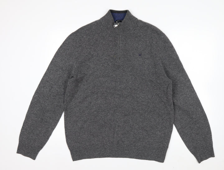 Hackett London Men's Grey Lambswool 1/2 Zip Jumper Size L