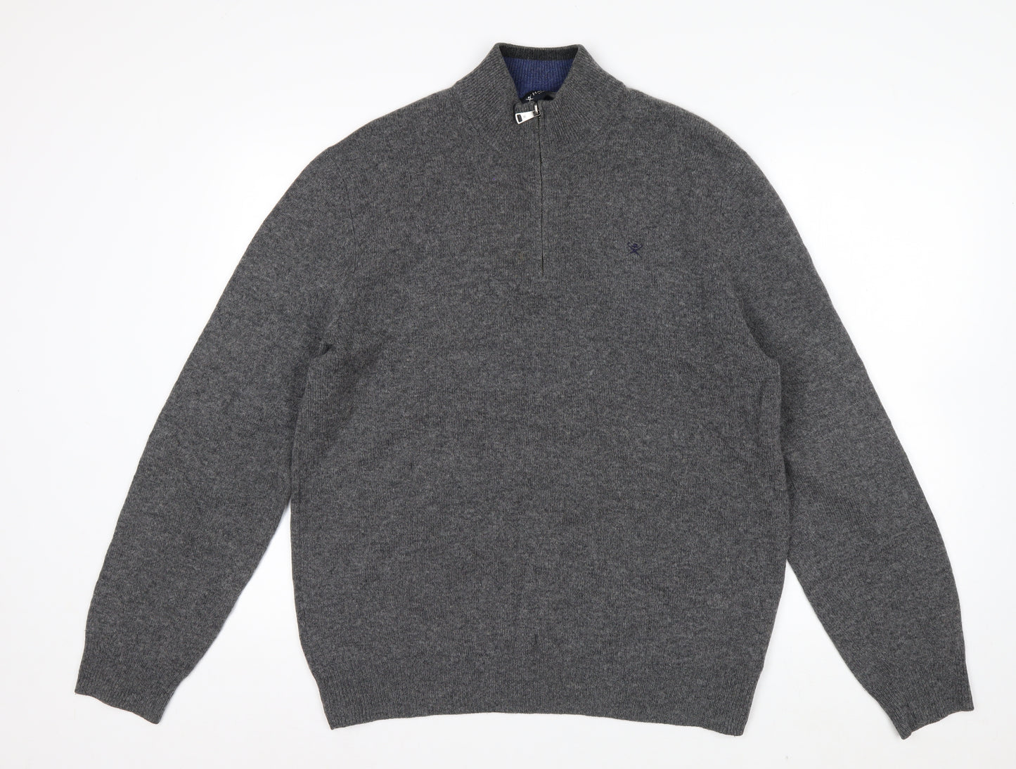 Hackett London Men's Grey Lambswool 1/2 Zip Jumper Size L
