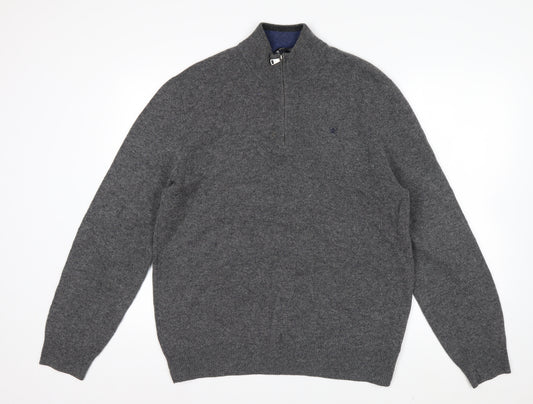 Hackett London Men's Grey Lambswool 1/2 Zip Jumper Size L