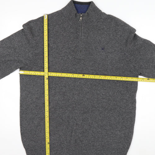 Hackett London Men's Grey Lambswool 1/2 Zip Jumper Size L
