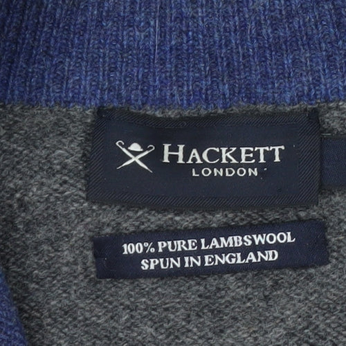 Hackett London Men's Grey Lambswool 1/2 Zip Jumper Size L