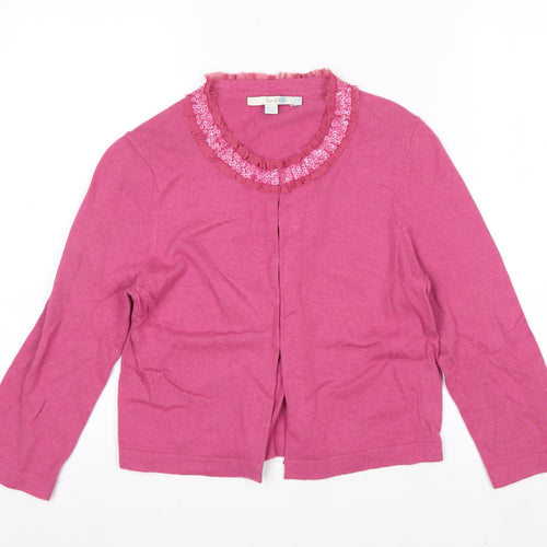 Boden Women’s Pink Sequin Trim Cardigan UK 12 Cotton Blend