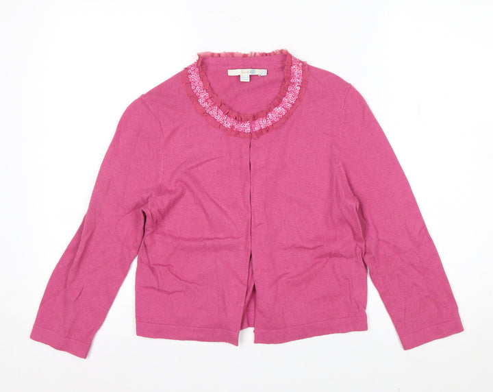 Boden Women’s Pink Sequin Trim Cardigan UK 12 Cotton Blend