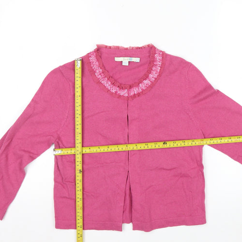 Boden Women’s Pink Sequin Trim Cardigan UK 12 Cotton Blend