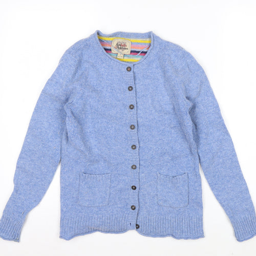 Arabella & Addison Women Blue Heart Elbow Cardigan Size 10 Wool Mix