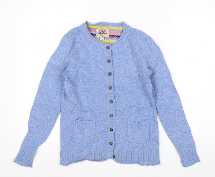 Arabella & Addison Women Blue Heart Elbow Cardigan Size 10 Wool Mix