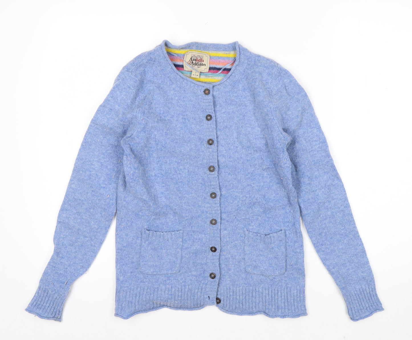 Arabella & Addison Women Blue Heart Elbow Cardigan Size 10 Wool Mix