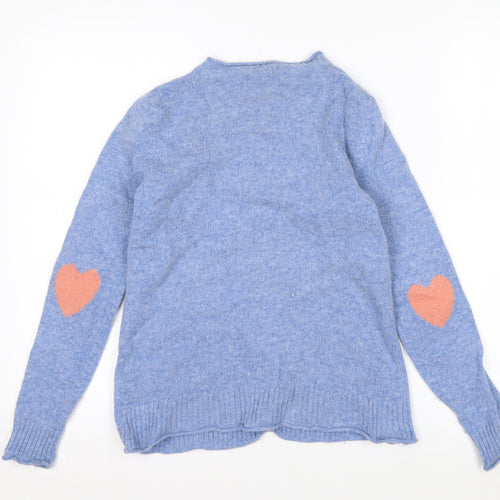 Arabella & Addison Women Blue Heart Elbow Cardigan Size 10 Wool Mix