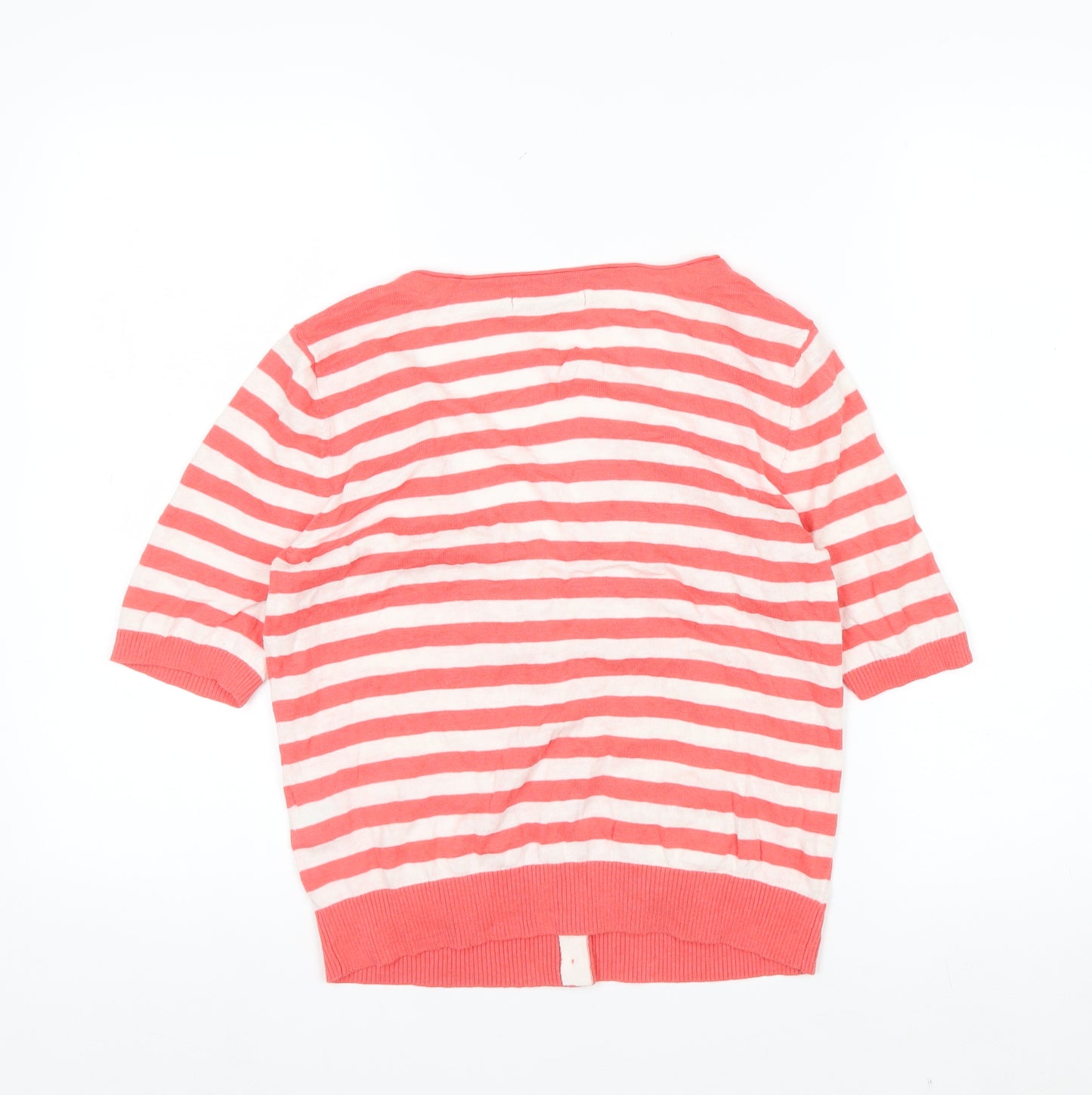 Boden Women’s Pink White Striped Linen Cotton V-Neck Cardigan Size 14