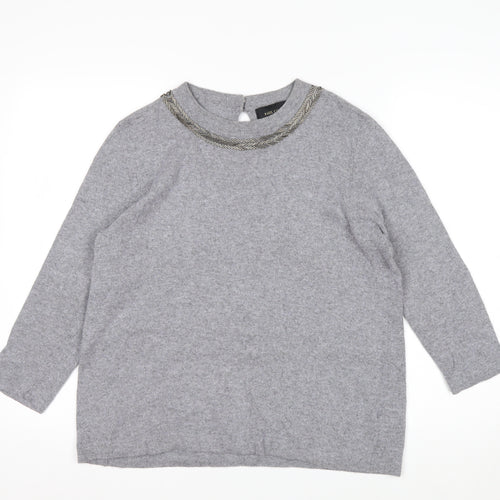 Paul Costelloe Women Grey Crew Neck Jumper Size 16 Cashmere Blend