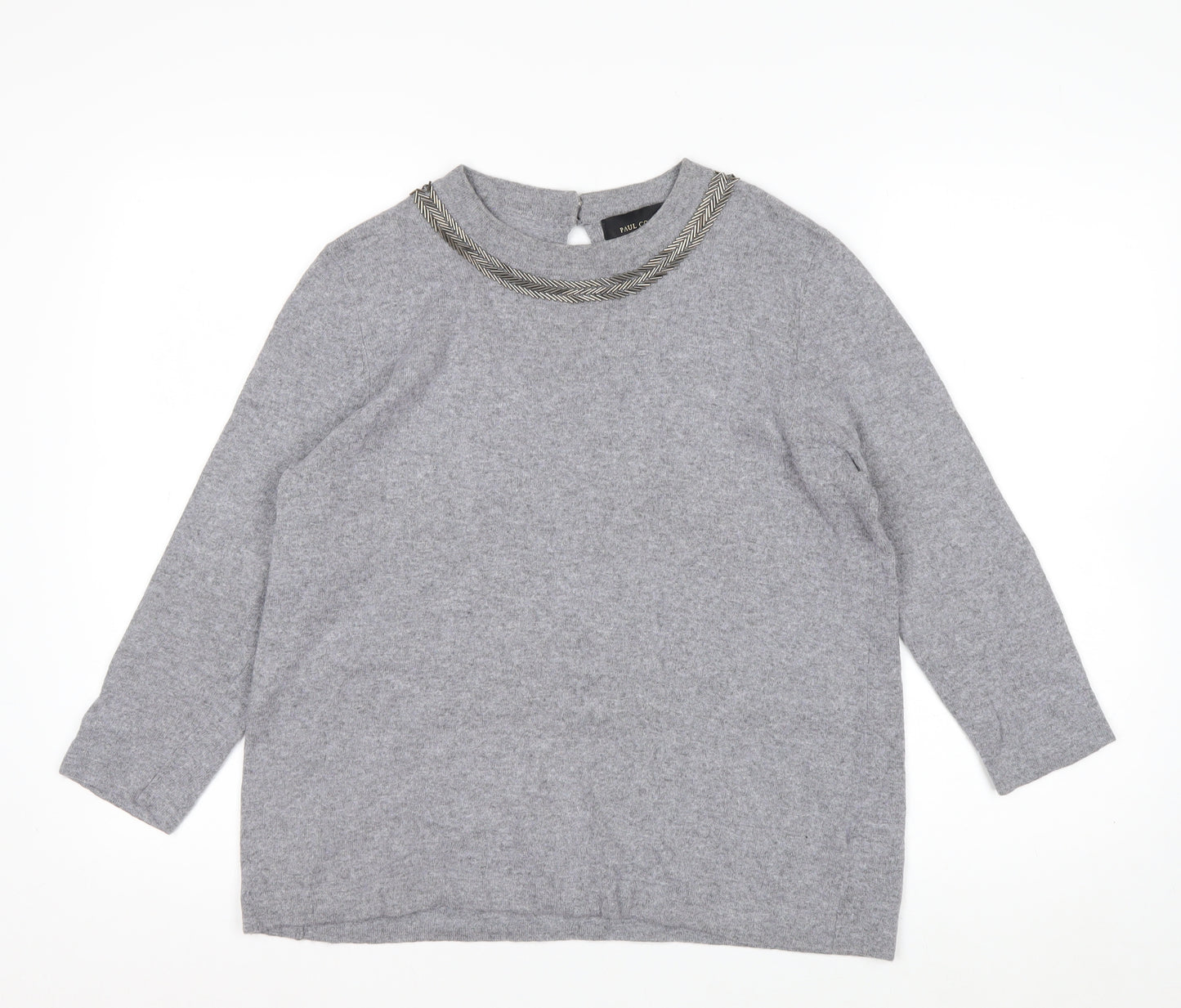 Paul Costelloe Women Grey Crew Neck Jumper Size 16 Cashmere Blend