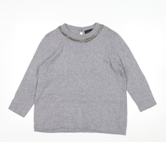 Paul Costelloe Women Grey Crew Neck Jumper Size 16 Cashmere Blend