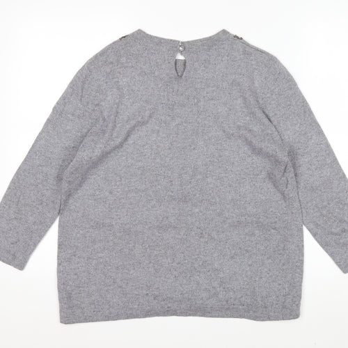 Paul Costelloe Women Grey Crew Neck Jumper Size 16 Cashmere Blend