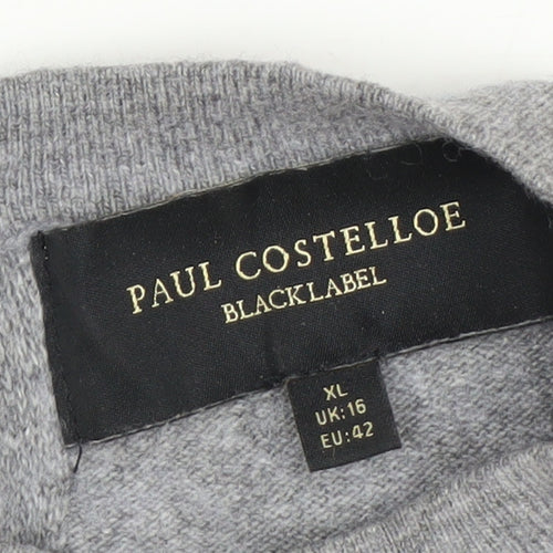 Paul Costelloe Women Grey Crew Neck Jumper Size 16 Cashmere Blend