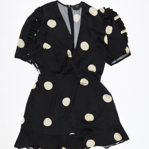 AX Paris Women's Black Polka Dot Wrap Dress Size 14 Short Sleeve