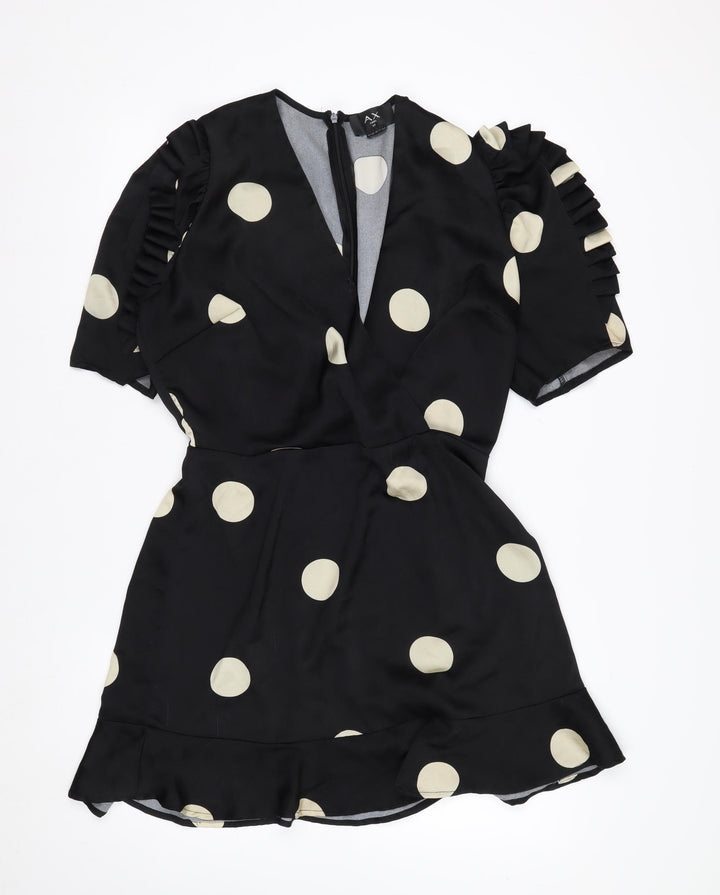 AX Paris Women's Black Polka Dot Wrap Dress Size 14 Short Sleeve