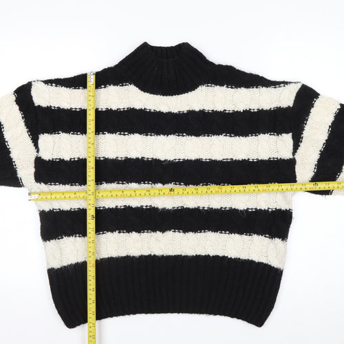 Stradivarius Women's Black White Striped High Neck Knit Jumper S