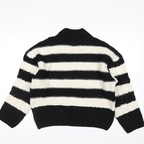 Stradivarius Women's Black White Striped High Neck Knit Jumper S