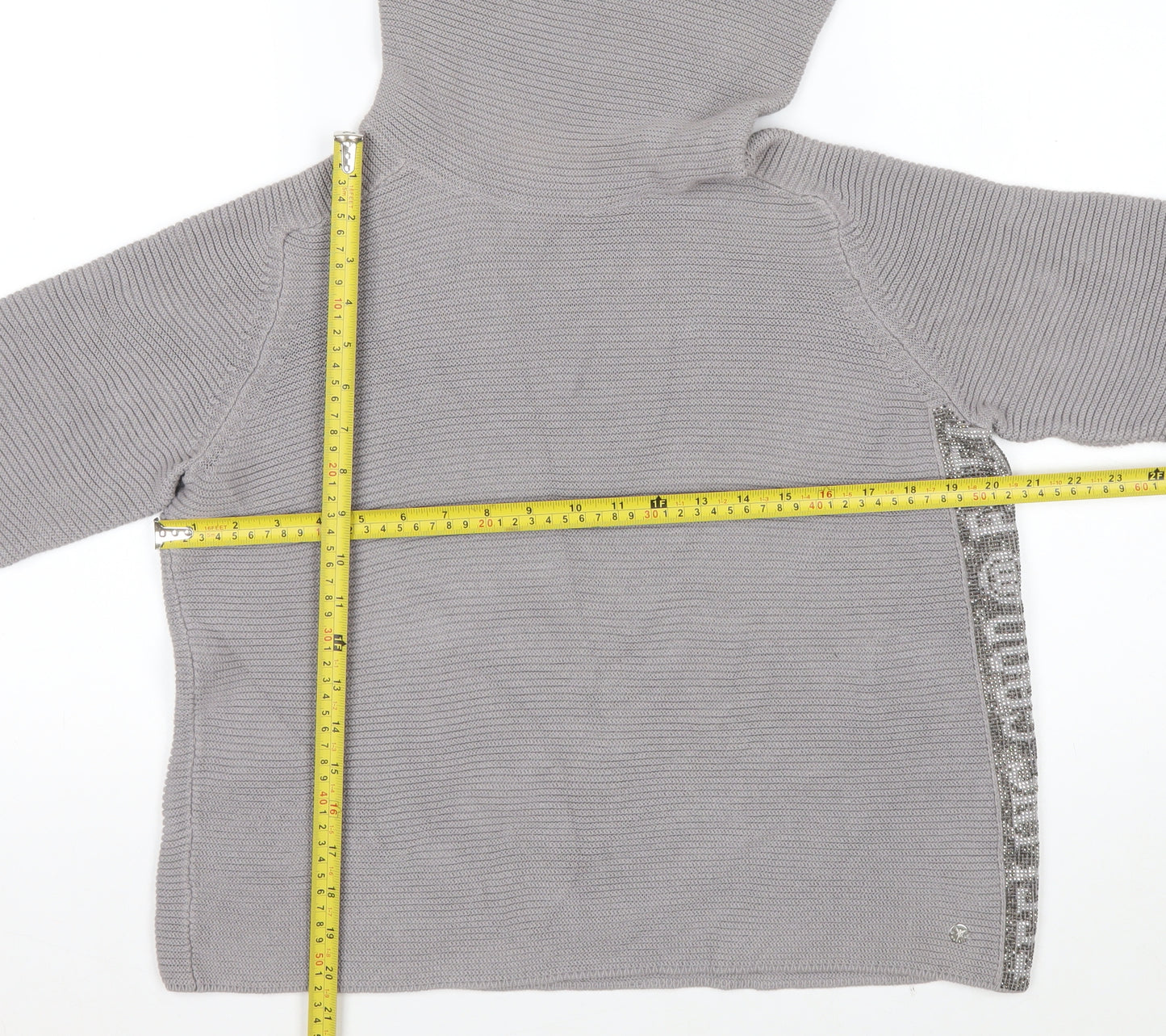 Monari Women Grey Roll Neck Long Sleeve Knit Jumper Size 12